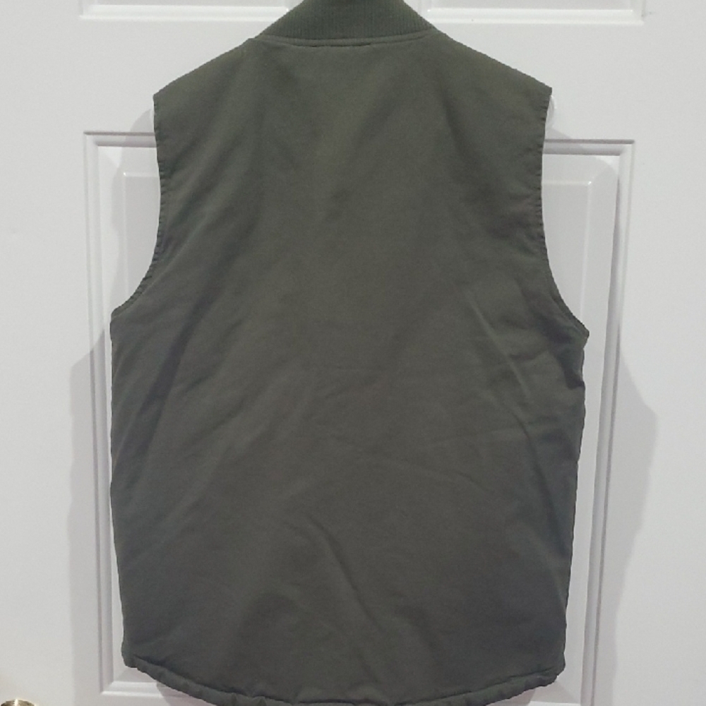 Men's Olive Green Canvas Utility Vest Quilted Inside SMALL - Picture 8 of 9